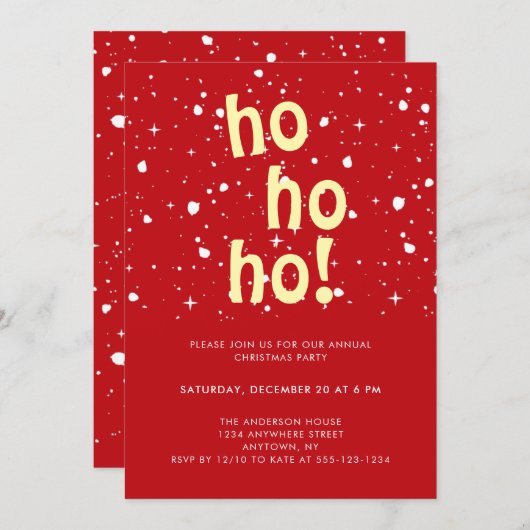 Invitation Festive Simple Rouge Fête de Noël Annuelle (Devant / Derrière)