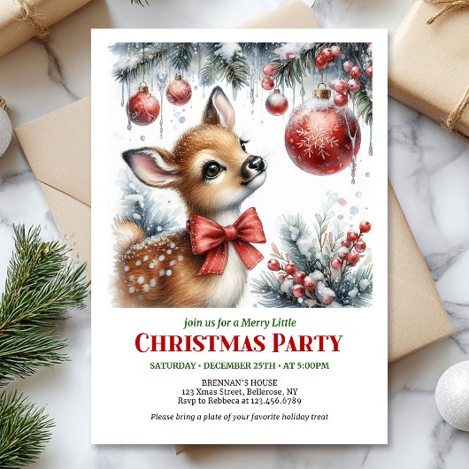 Invitation Festive snowy forest baby deer Christmas invite 