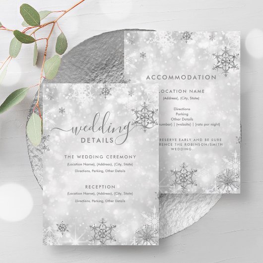 Invitation Festive Sparkle Silver Winter Wedding Détails Cart