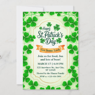 Invitation Festive St. Patrick's Day Party I Shamrock Border