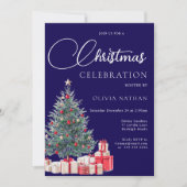 Invitation Festive Tree Family Navy Corporate Christmas Party (Devant)