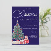 Invitation Festive Tree Family Navy Corporate Christmas Party (Debout devant)