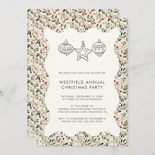 Invitation Festive Verdure Vavy Frame de Noël (Devant / Derrière)