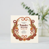 Invitation Festive vintage fleuri tourbillonnant anniversaire (Debout devant)