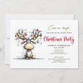 Invitation Festive whimsical reindeer Christmas party invite (Devant)