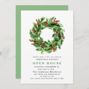 Invitation Festive Wreath NOËL VACANCES OPEN HOUSE