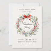 Invitation Festive Wreath Red Bow Christmas Party (Devant)