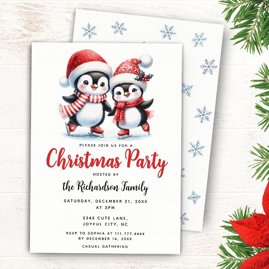 Invitation Festive Xmas mignon Pingouins Patinage sur glace N
