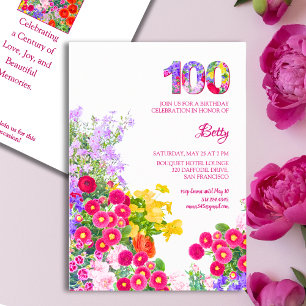 Invitation Fête 100e anniversaire fleurs florales moderne 100