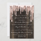 Invitation Fête 16ème Baiser Lèvres Rose Paillettes Bois. Rou (Dos)