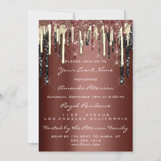 Invitation Fête 16ème Brown Brown Paillettes Drips (Dos)