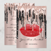 Invitation Fête 16ème Lèvres Rouges Baiser Rose Paillettes Go (Devant / Derrière)