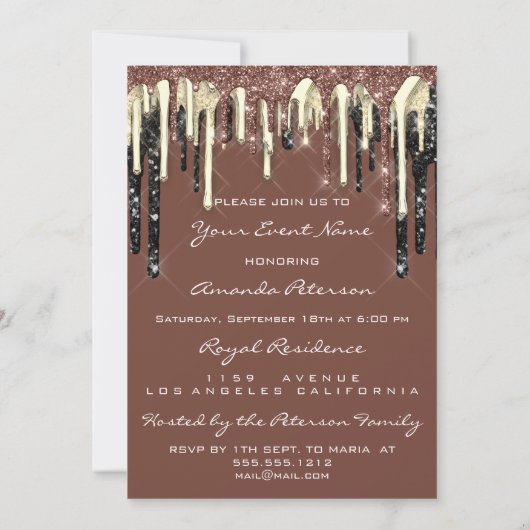Invitation Fête 16th Lips Embrasse Brown Parties scintillant  (Dos)