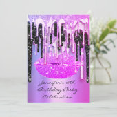 Invitation Fête 16th Lips Kiss Black Pinky Parties scintillan (Debout devant)