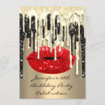 Invitation Fête 16th Lips Kiss Black Red Parties scintillant<br><div class="desc">conception florenceK</div>