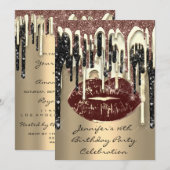 Invitation Fête 16th Lips Kiss Brown Parties scintillant de c (Devant / Derrière)