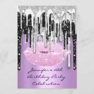 Invitation Fête 16th Lips Kiss Purple Rose Parties scintillan