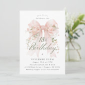 Invitation fête 18 ans rose coquette bow rose flor (Debout devant)