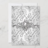 Invitation Fête 25 ans Damask Argent Blanc Petit (Dos)