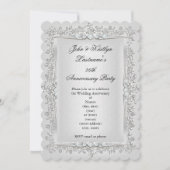 Invitation Fête 25e Anniversaire Rose Damask Silver White 2 (Devant)