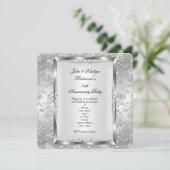 Invitation Fête 25e Anniversaire Rose Damassée Argent Blanc 4 (Debout devant)