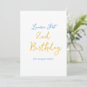 Invitation fête 2e anniversaire nom date jaune bleu boho enfa (Debout devant)