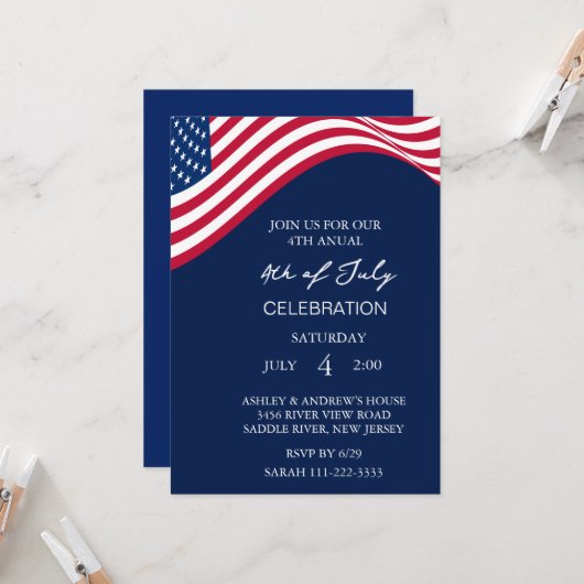 Invitation Fête 4 juillet des États-Unis d'Amérique moderne (Devant/Arrière en situation)