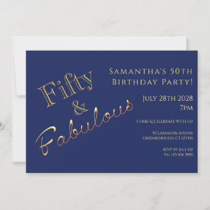 Invitation fête 50 ans bleu marine or