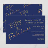 Invitation fête 50 ans bleu marine or (Devant / Derrière)
