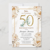 Invitation Fête 50e Anniversaire Elégant Peony Blanc Floral (Devant)