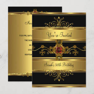 Invitation Fête 50e Anniversaire Riche Or Noir Rouge Joyau