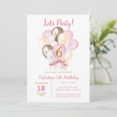 Invitation Fête 6ème fille Anniversaire Pink Gold Balloon (Debout devant)