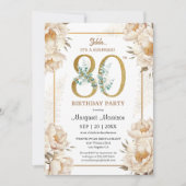 Invitation Fête 80e Anniversaire Elégant Peony Blanc Floral (Devant)