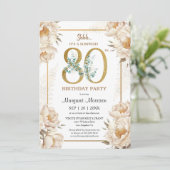 Invitation Fête 80e Anniversaire Elégant Peony Blanc Floral (Debout devant)
