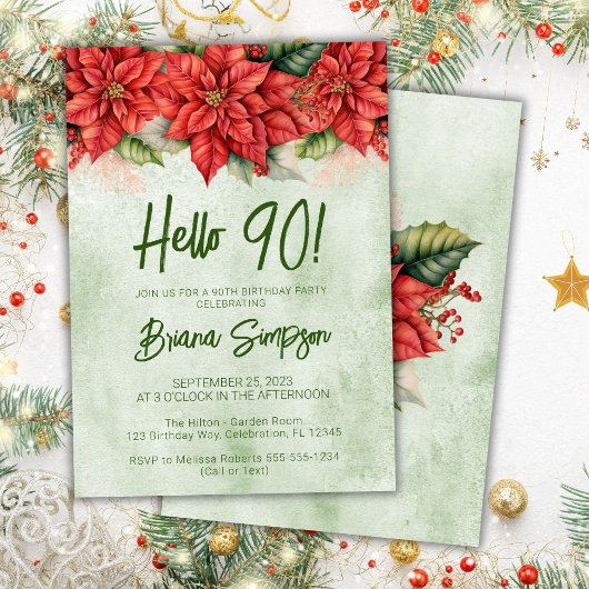 Invitation Fête 90 ans Fleurs de Noël Fleuriste