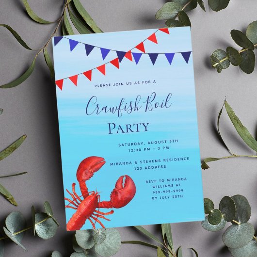 Invitation Fête à ébullition de langouste rouge homard bleu m