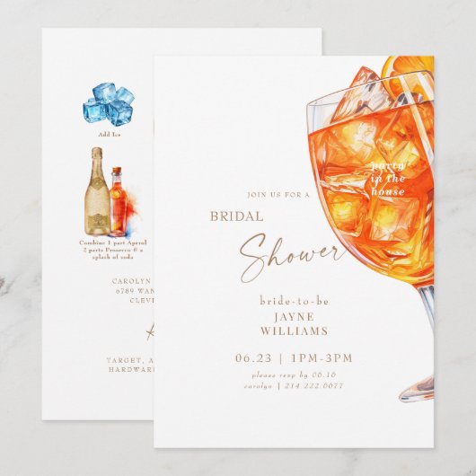 Invitation Fête à la Chambre Fête des mariées Aperol Spritz (Devant / Derrière)