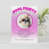 Invitation Fête à la piscine avec chien personnalisée avec ph (Debout devant)