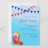 Invitation Fête à la piscine boisson rouge eau bleue (Devant)