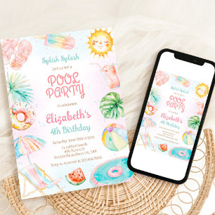 Invitation Fête à la piscine éclaboussures d'été anniversaire