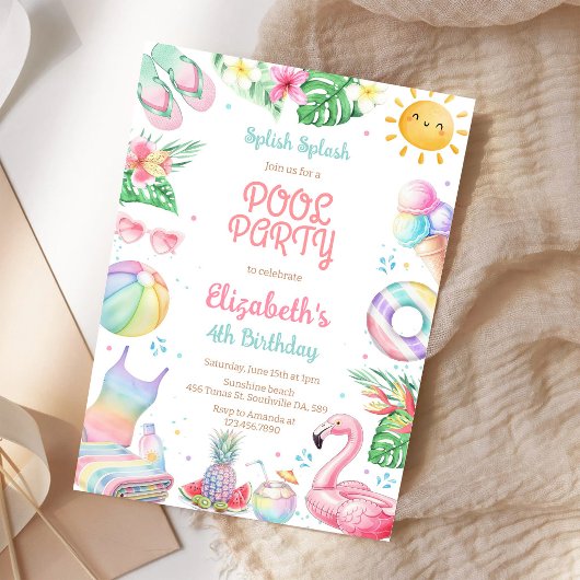 Invitation Fête à la Piscine Éclaboussures d'Été Anniversaire