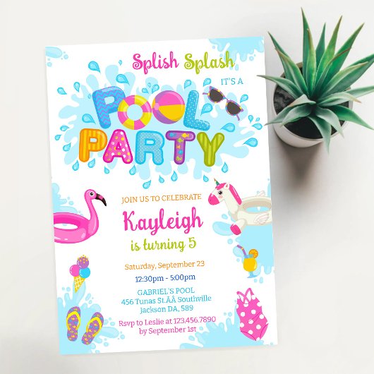Invitation Fête à la piscine éclaboussures d'été anniversaire
