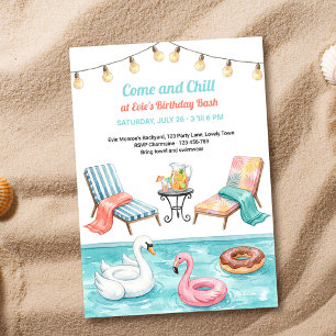 Invitation Fête à la Piscine Flotteurs d'Été Anniversaire de