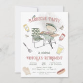 Invitation Fête à l'aquarelle pour la retraite Barbecue (Devant)