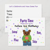 Invitation Fête à l'ours en peluche (Devant / Derrière)