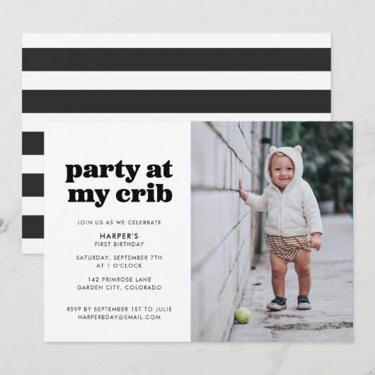 Invitation Fête à My Crib 1er anniversaire (Devant / Derrière)