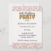 Invitation Fête à paillettes rose et crème avec fleurs et pai (Devant)