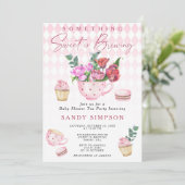 Invitation Fête à thé pour bébé: quelque chose de doux se pré (Debout devant)