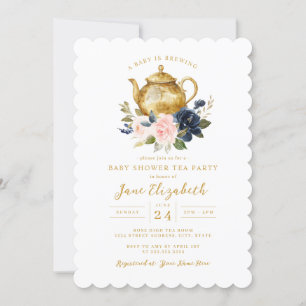 Invitation Fête à thé rose Navy Une Baby est en route Baby Sh