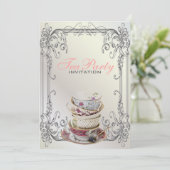 Invitation Fête à thé vintage blanc (Debout devant)
